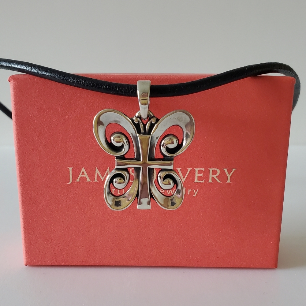 James Avery Retired Resurrection Butterfly Cross Pendant & Leather Necklace